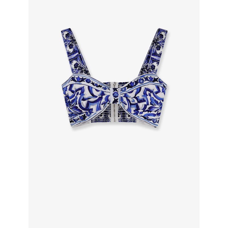 Cropped cotton top with Maiolica print