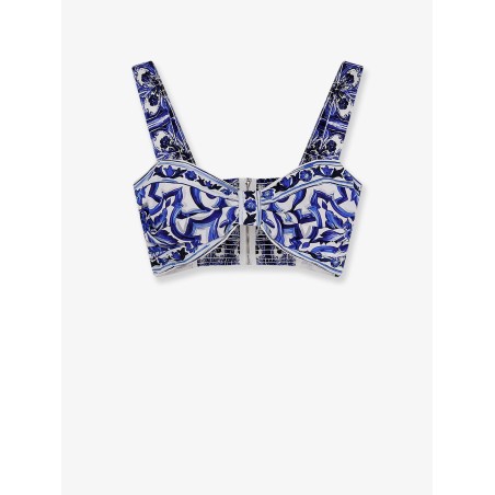 Cropped cotton top with Maiolica print