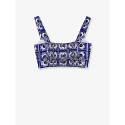 Cropped cotton top with Maiolica print