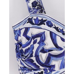 Cropped cotton top with Maiolica print