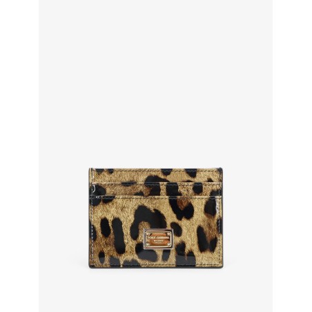 Patent leather card holder with animal print