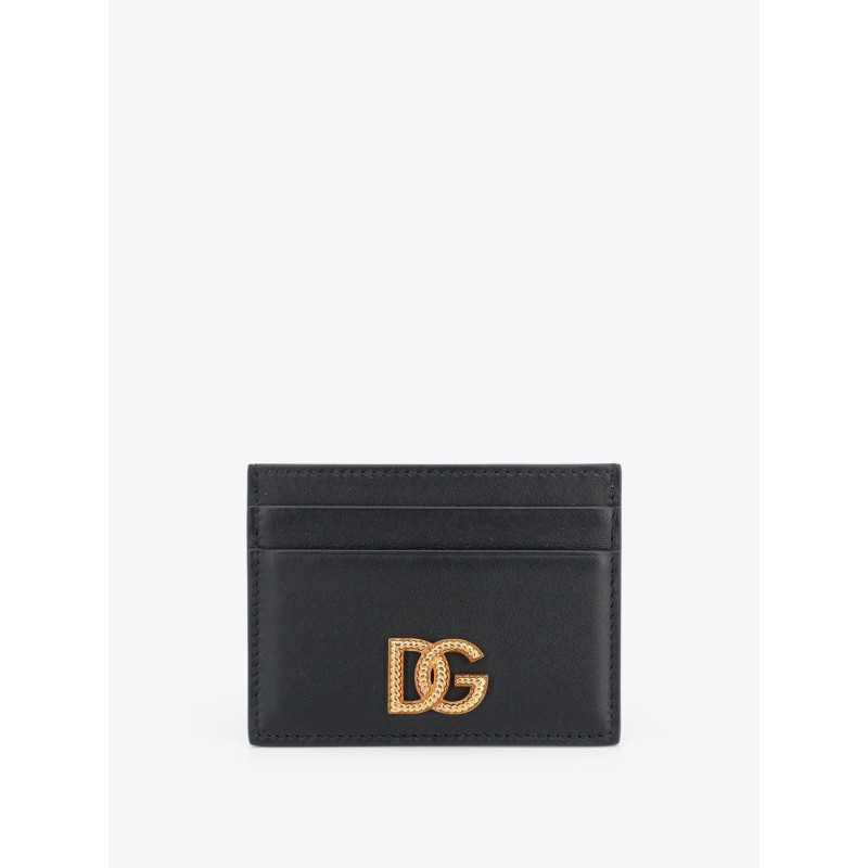 Leather card holder with metal DG logo