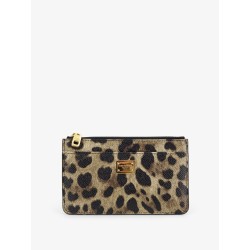 Hammered leather card holder with animal print