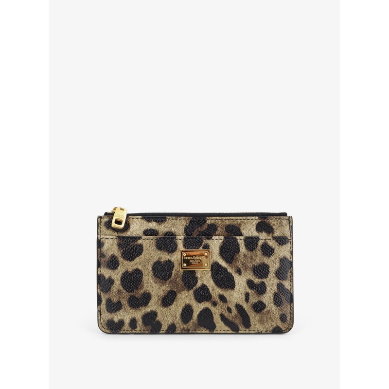 Hammered leather card holder with animal print