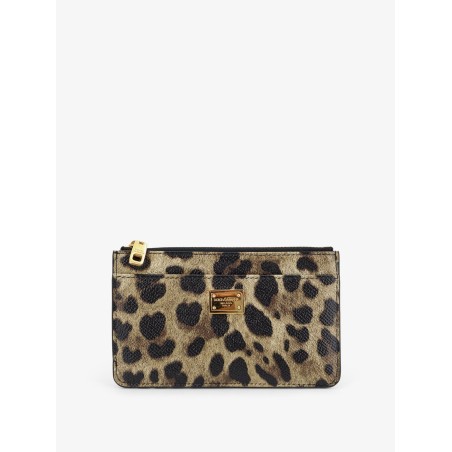 Hammered leather card holder with animal print