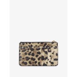 Hammered leather card holder with animal print