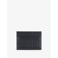 Leather card holder with woven pattern