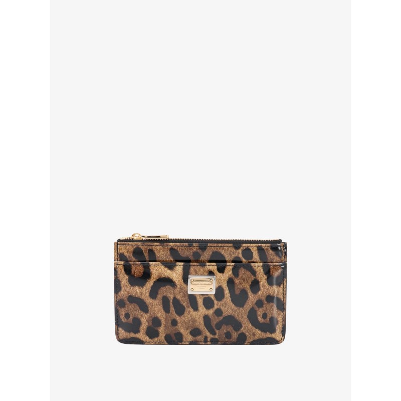 Patent leather card holder with animal print