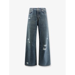 Destroyed-effect blue denim jeans