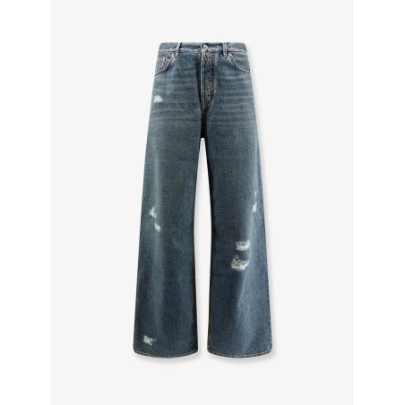 Destroyed-effect blue denim jeans