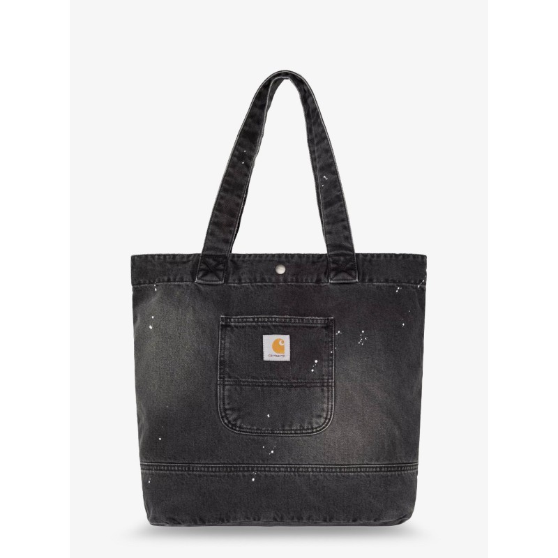 Used-effect black denim shopping bag