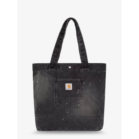 Used-effect black denim shopping bag