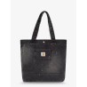 Used-effect black denim shopping bag