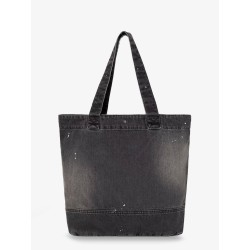 Used-effect black denim shopping bag