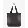 Used-effect black denim shopping bag