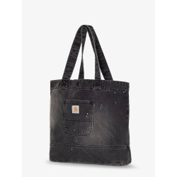Used-effect black denim shopping bag