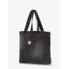 Used-effect black denim shopping bag