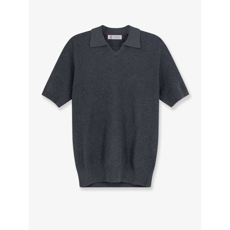 Cotton polo shirt with ribbed knit