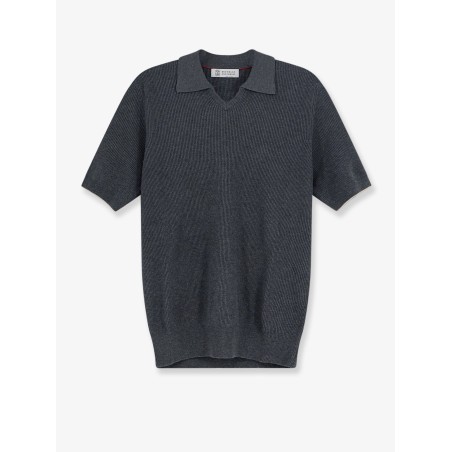Cotton polo shirt with ribbed knit