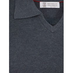 Cotton polo shirt with ribbed knit