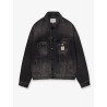Black denim jacket with a distressed effect