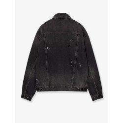 Black denim jacket with a distressed effect