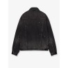 Black denim jacket with a distressed effect