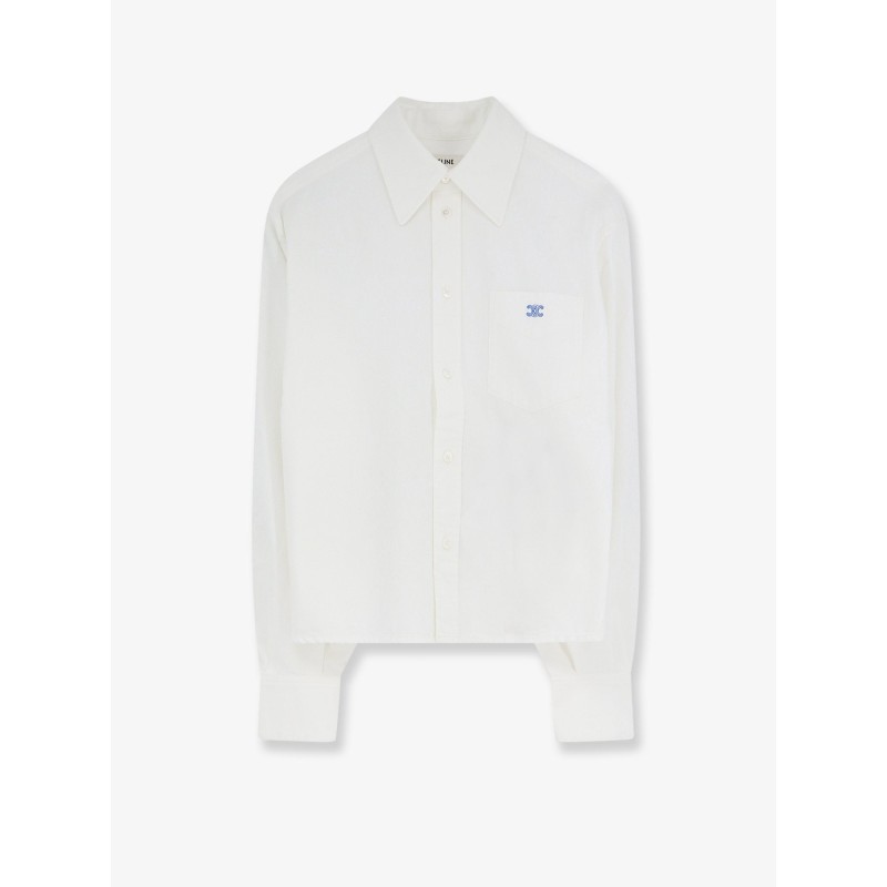 Cropped denim shirt with front embroidered logo