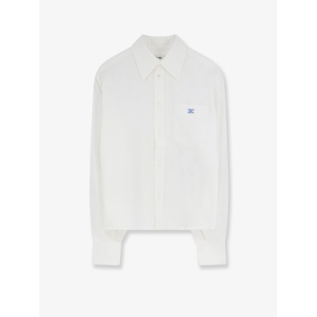 Cropped denim shirt with front embroidered logo