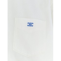 Cropped denim shirt with front embroidered logo