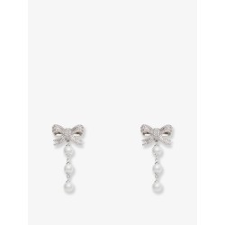 Crystal Bow Pearl Droplet Earrings