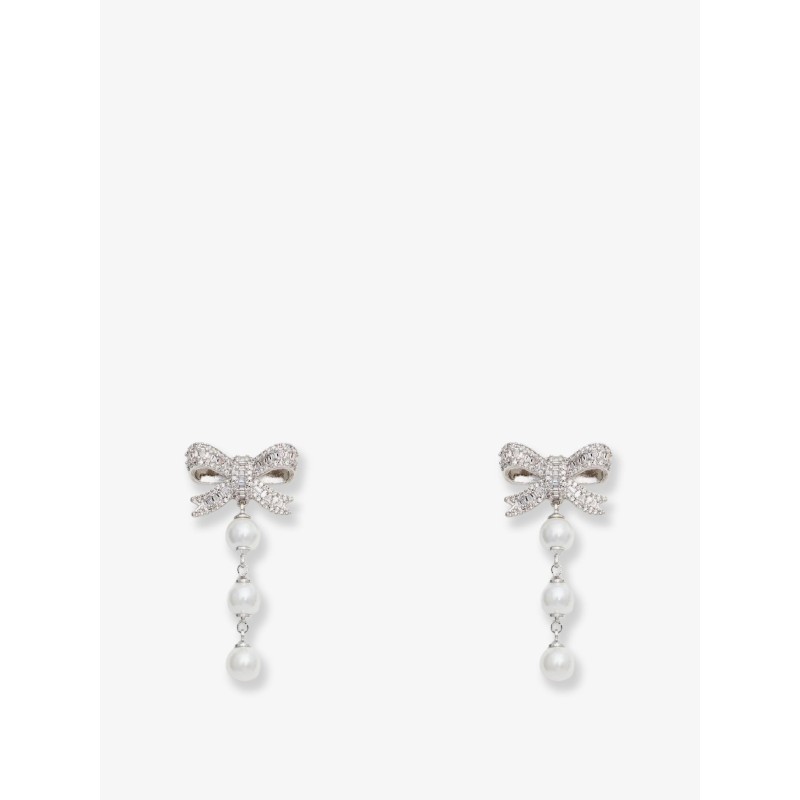Crystal Bow Pearl Droplet Earrings
