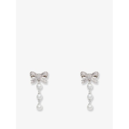 Crystal Bow Pearl Droplet Earrings