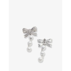 Crystal Bow Pearl Droplet Earrings