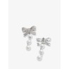 Crystal Bow Pearl Droplet Earrings