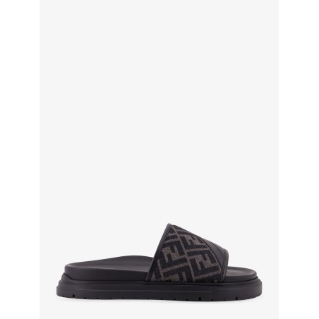 Low leather sandals with FF jacquard insert