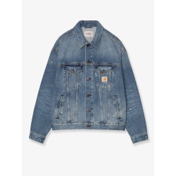Blue denim jacket with distressed effect