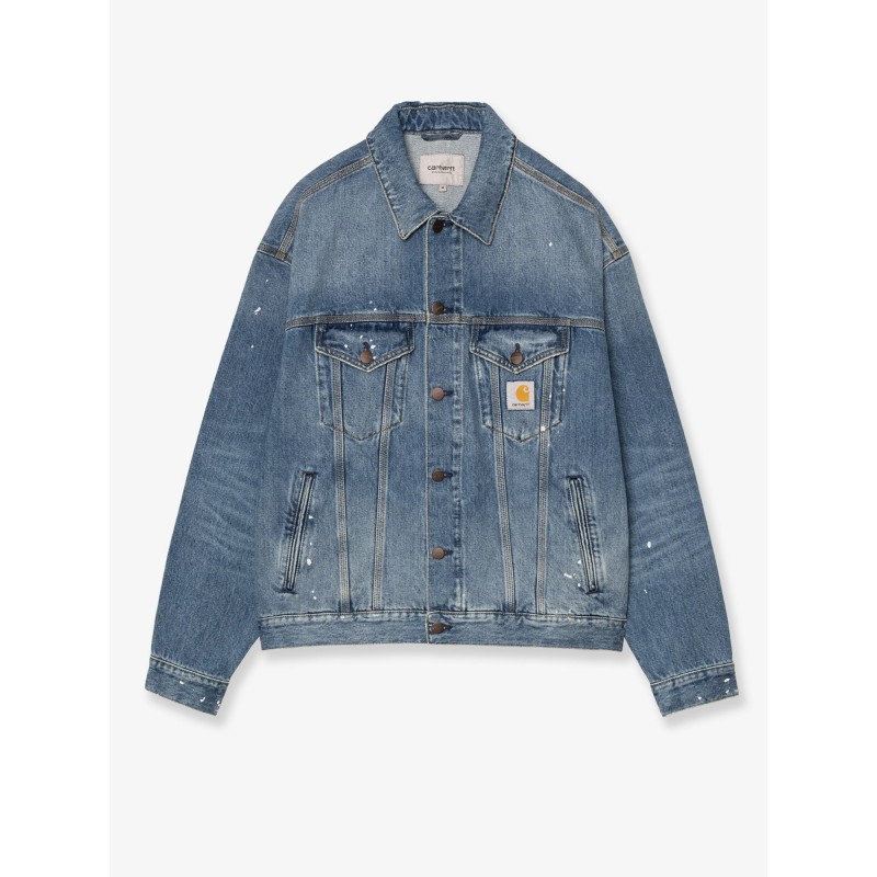 Blue denim jacket with distressed effect