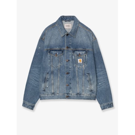 Blue denim jacket with distressed effect