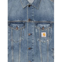 Blue denim jacket with distressed effect