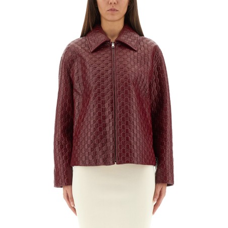 OVERSIZED LEATHER JACKET WITH EMBOSSED GG