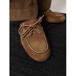 Suede loafers with embroidered logo