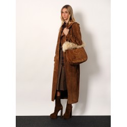 Suede shoulder bag with shearling profile
