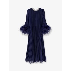 Chiffon long dress with ostrich feathers