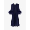 Chiffon long dress with ostrich feathers