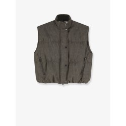 Sleeveless effect twill-denim down jacket