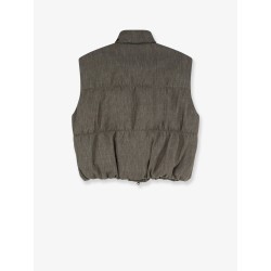 Sleeveless effect twill-denim down jacket