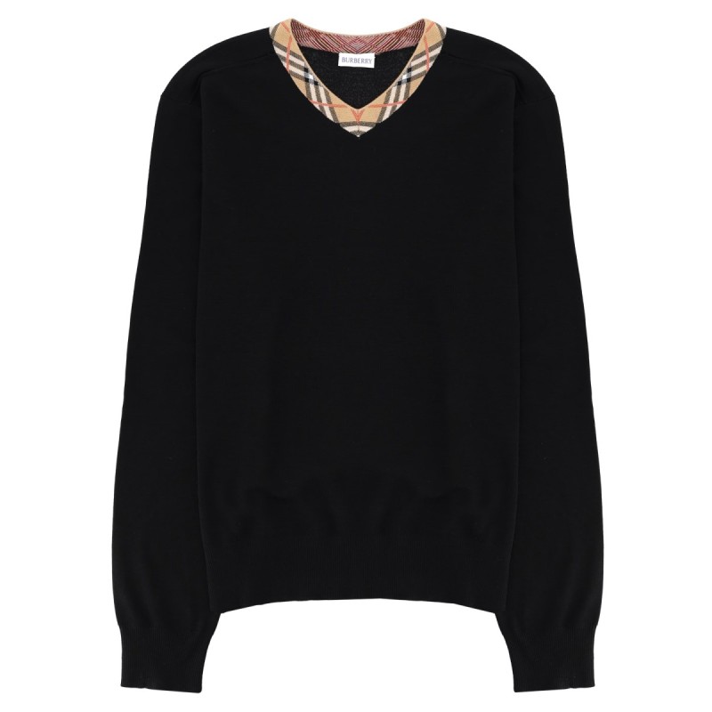MAGLIA IN LANA MERINO CON SCOLLO "CHECK"