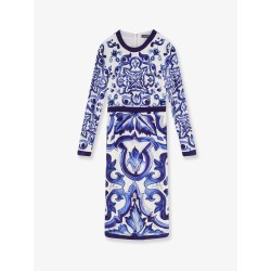 Silk blend dress with Maiolica print