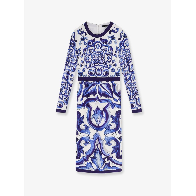 Silk blend dress with Maiolica print